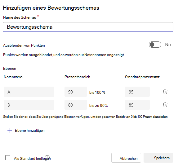 Benotungsschema hinzufügen