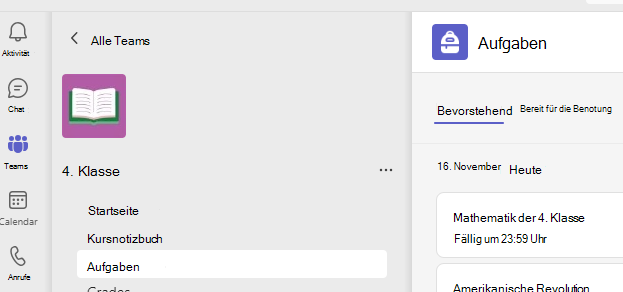 Screenshot, der Aufgaben zeigt