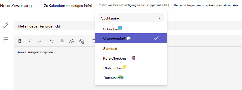 Screenshot der Kanalauswahl.