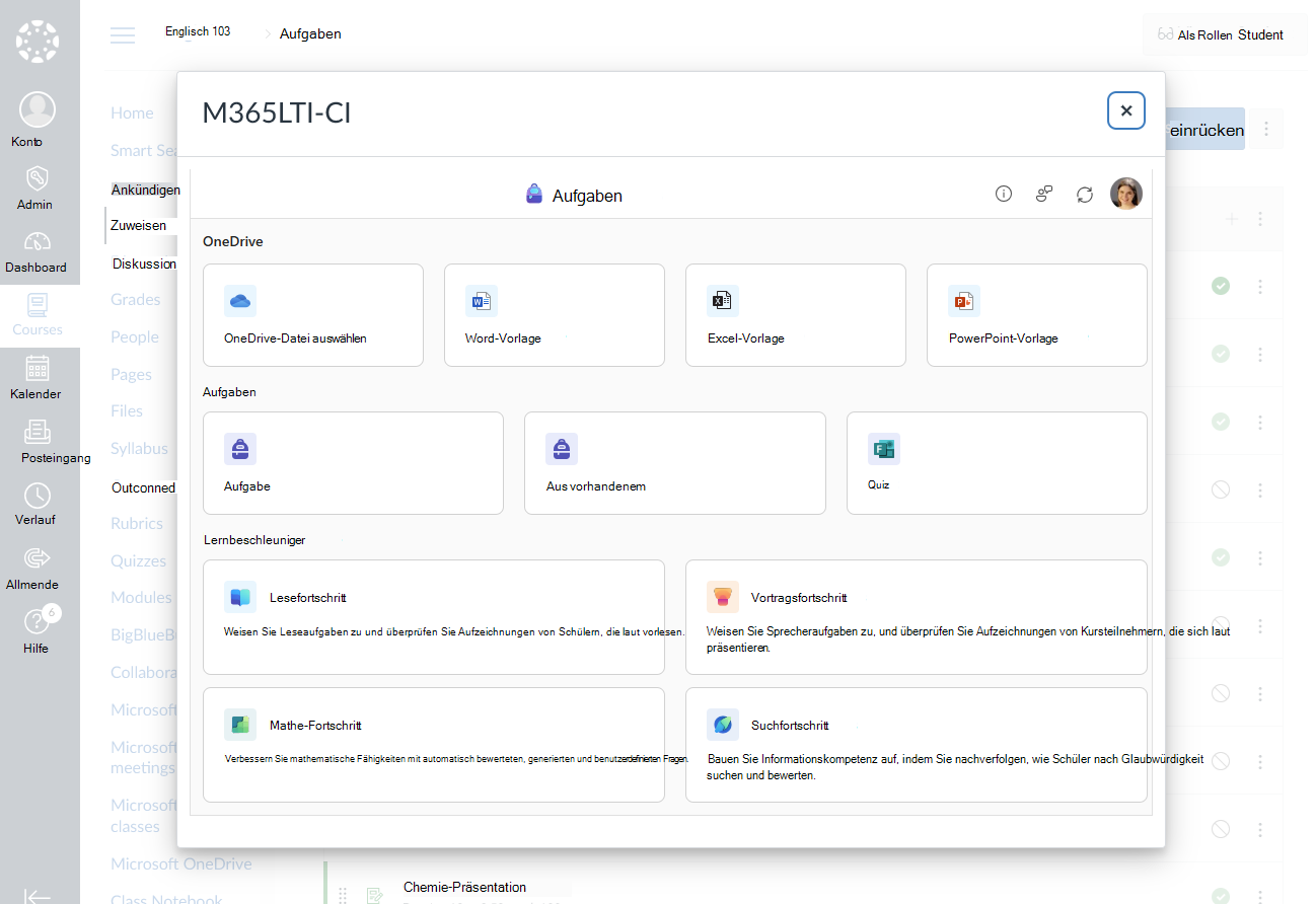 Wählen Sie eine Microsoft Education aus, die Sie für Ihre Aufgabe oder Ihr Modul erstellen möchten