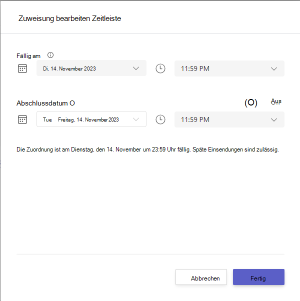 Zeitleiste für Aufgaben bearbeiten