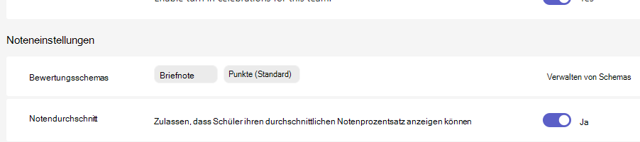 Einstellungen für Noten