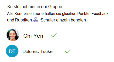 Option, um Kursteilnehmer einzeln zu benoten