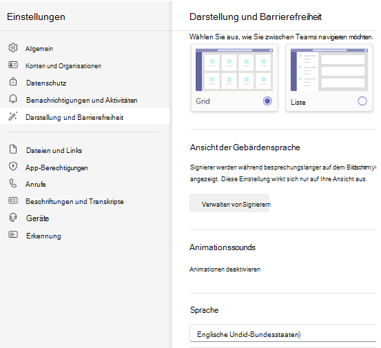 Screenshot der Sprachauswahl.