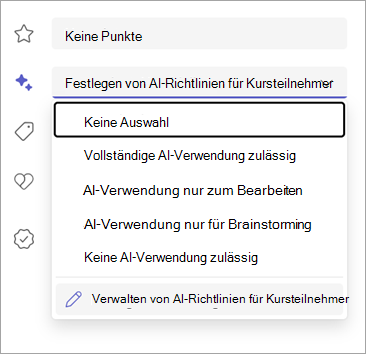 Screenshot der Optionen zum Festlegen von KI-Richtlinien für Schüler/Studenten.