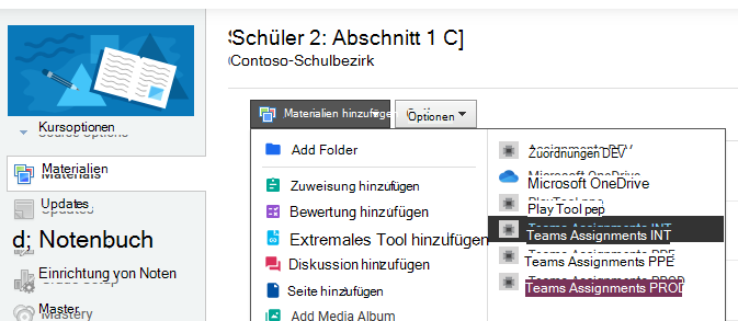 Screenshot von Materialien.