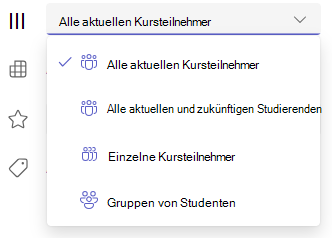 Screenshot der Optionen für Kursteilnehmer und Gruppen.