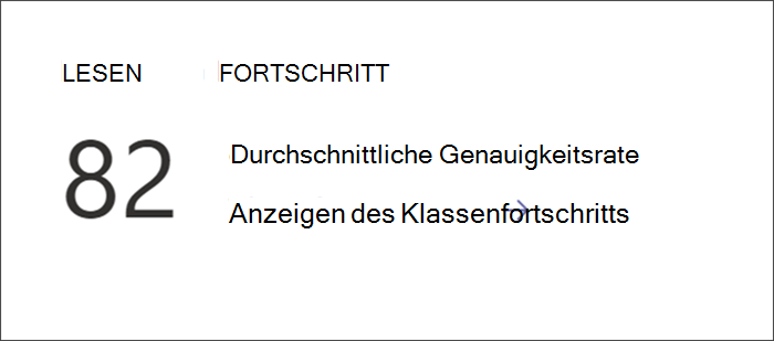 Screenshot des Einstiegspunkts zum Anzeigen detaillierter Lesefortschrittsdaten in Insights. Die durchschnittliche Genauigkeitsrate wird mit einem Link aufgeführt, über den Sie tiefer eintauchen können.