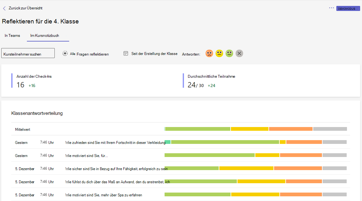 Screenshot der Reflect-Frage.