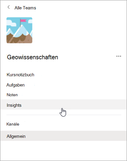 Screenshot der Navigation in Teams