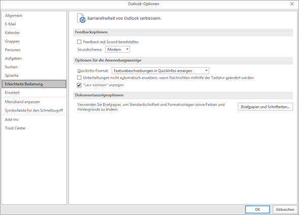 Screenshot der Option 