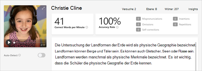 Screenshot des Überprüfungsbereichs von Lesefortschritt,Screenshot