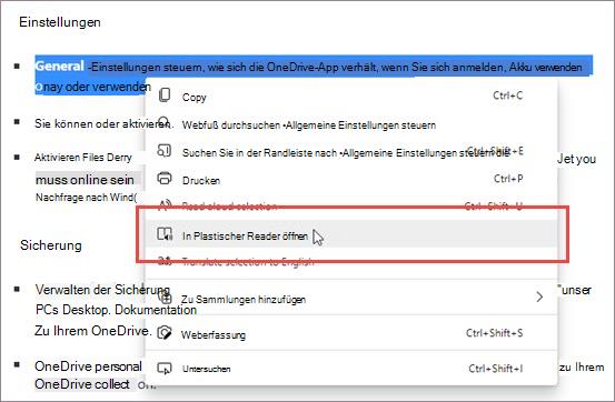 Geben Sie den Plastischer Reader über das Kontextmenü ein.