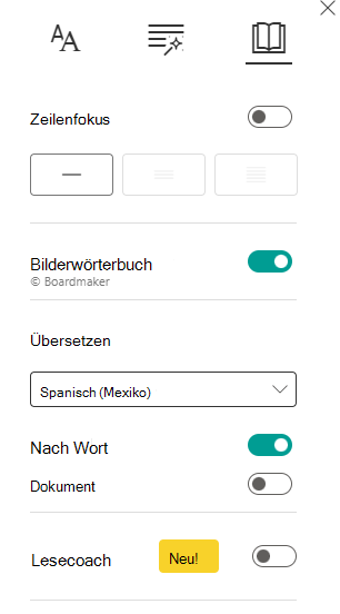 Screenshot der Leseeinstellungen.