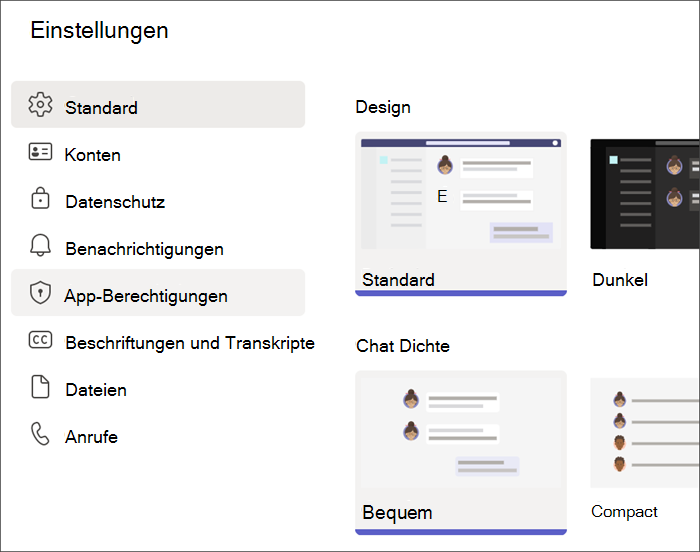 Screenshot der Teams-Einstellungen aus einem Schülerprofil. 