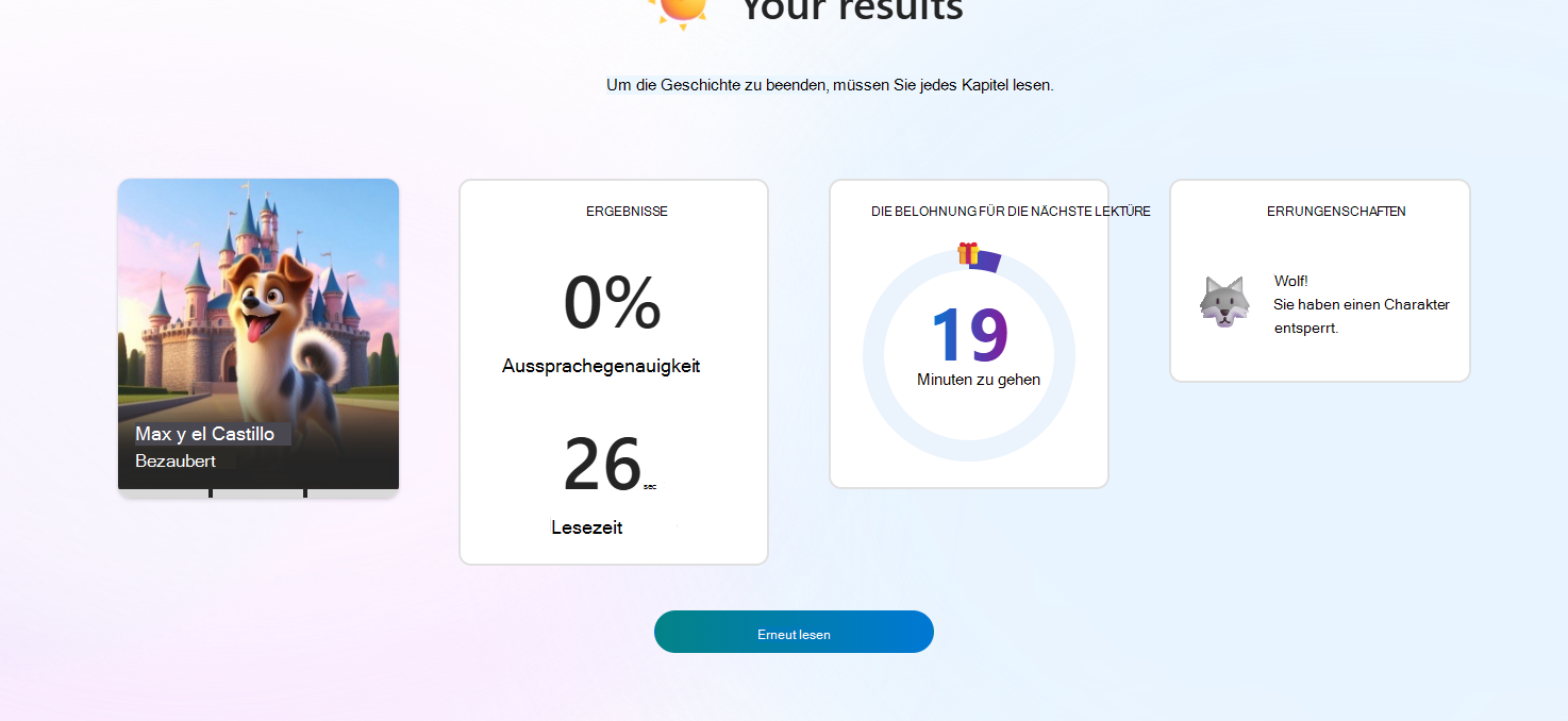 Screenshot der Wortübungsergebnisse.