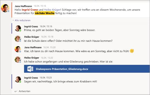 Unterhaltung zwischen Schülern auf der Registerkarte 