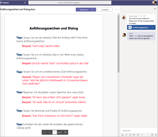 Schüler/Studenten bei der Zusammenarbeit an einem Dokument in Teams