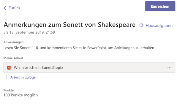 Zeigen Sie Ihre Aufgabe an, und wählen Sie 