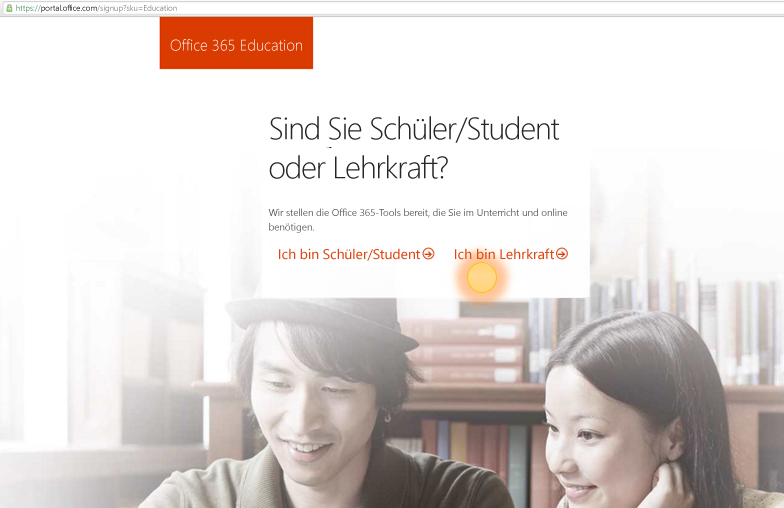Screenshot der Anmeldeoptionen für Lehrkräfte und Schüler