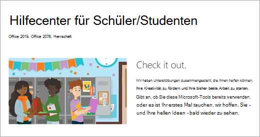Webseite mit einer Darstellung von Schülern in einer Schule