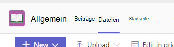 Screenshot, der Files Registerkarte in einem Teams-Kanal zeigt.