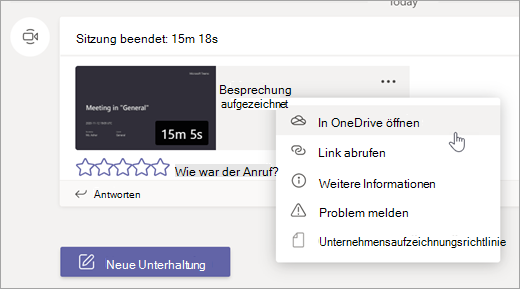 Optionen für Teams-Besprechungsaufzeichnungen