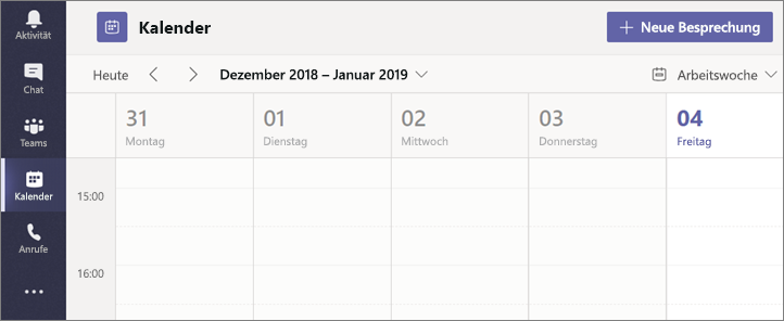 Wählen Sie „Kalender“ und dann „Neue Besprechung“ aus.