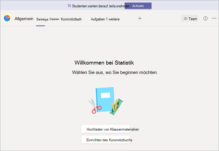 Ein Team mit einem Banner und der Schaltfläche 