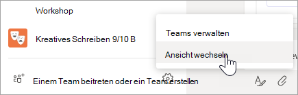 Wählen Sie unten in Ihrer Teams-Liste Weitere Optionen aus, um die Ansicht zu wechseln.