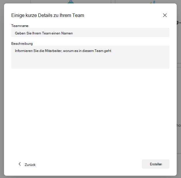 Screenshot: Einrichten eines Teams.