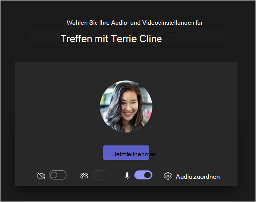 Screenshot des sich öffnenden Bildschirms, wenn ein Schüler eine Besprechung in Microsoft Teams für Education beginnt.