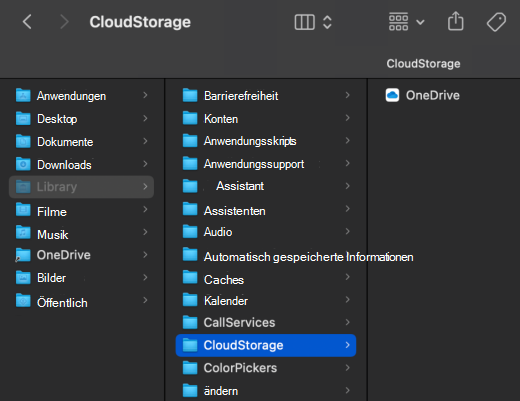 Screenshot des macOS Finder mit OneDrive-Speicherort
