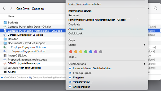 Zeigt einen OneDrive-Bildschirm mit einem geöffneten Menü an.