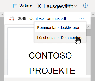 OneDrive-Detailbereich mit ausgewählter Option 