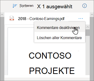 OneDrive-Detailbereich mit ausgewählter Option 