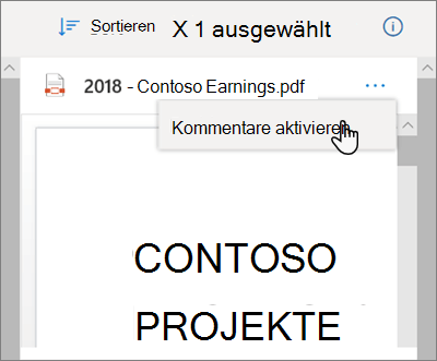 OneDrive-Detailbereich mit ausgewählter Option 