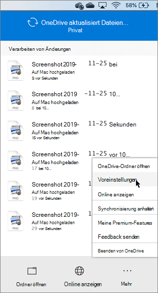 Screenshot der Festlegung der persönlichen OneDrive-Einstellungen
