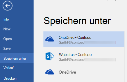 Speichern eines Word-Dokuments auf OneDrive for Business