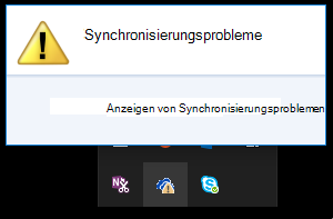 Erstes Dialogfeld zum Synchronisieren von Problemen beim Klicken auf das Cloudsymbol