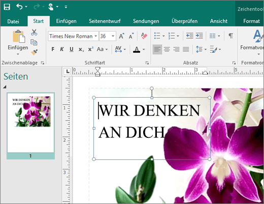 Screenshot eines Textfelds auf einer Seite einer Publisher-Datei.