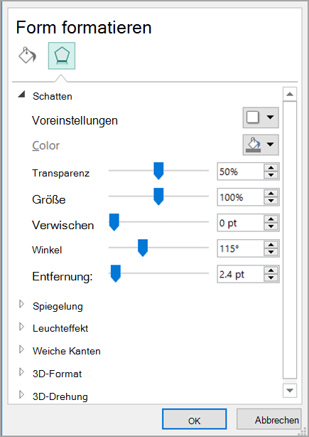 Dialogfeld 'Form formatieren'