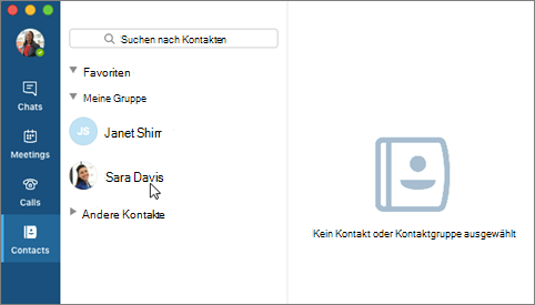 Klicken auf einen Kontakt in der Kontaktliste