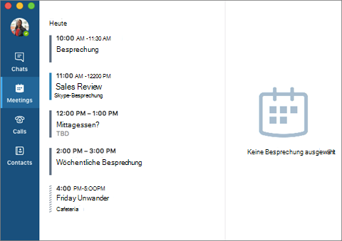 Skype for Business für Mac – Hauptfenster