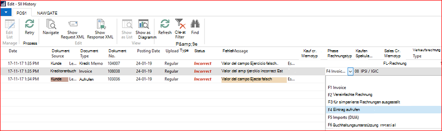 Screenshot zum Vornehmen von Änderungen an den Werten für die Felder