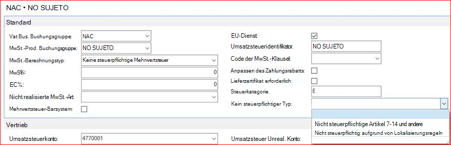SII-Informationen in MwSt.-Buchungsgruppen