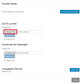 Screenshot des Virtual Media-Fensters mit hervorgehobener Schaltfläche 
