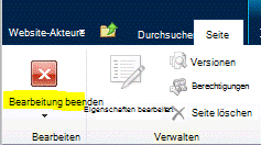 Schaltfläche 'Bearbeitung beenden' auf der Registerkarte 'Seite'