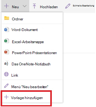 Vorlage hinzufügen