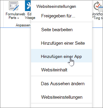 Hinzufügen einer Anwendung (Liste, Bibliothek)